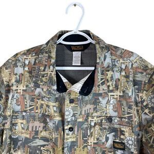 Walls Oilfield Camo Vented Canvas Shirt Mens L 42-44 Brown S/S‎ Cotton Polyester